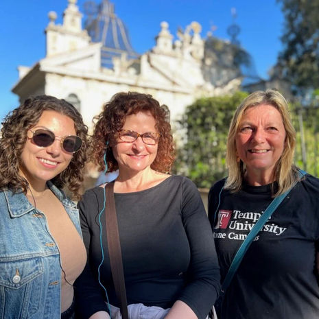 three women in the adult study abroad program in front of Italian church