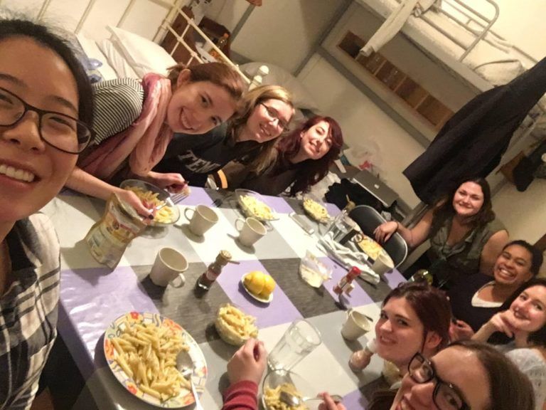 students at a restaurant in Rome