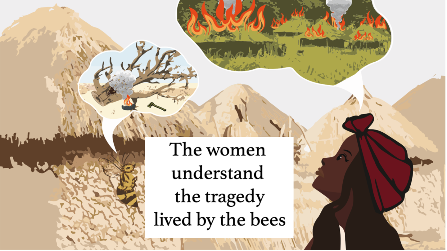 Illustration by Shannon Billongton about bee-keeping in Africa